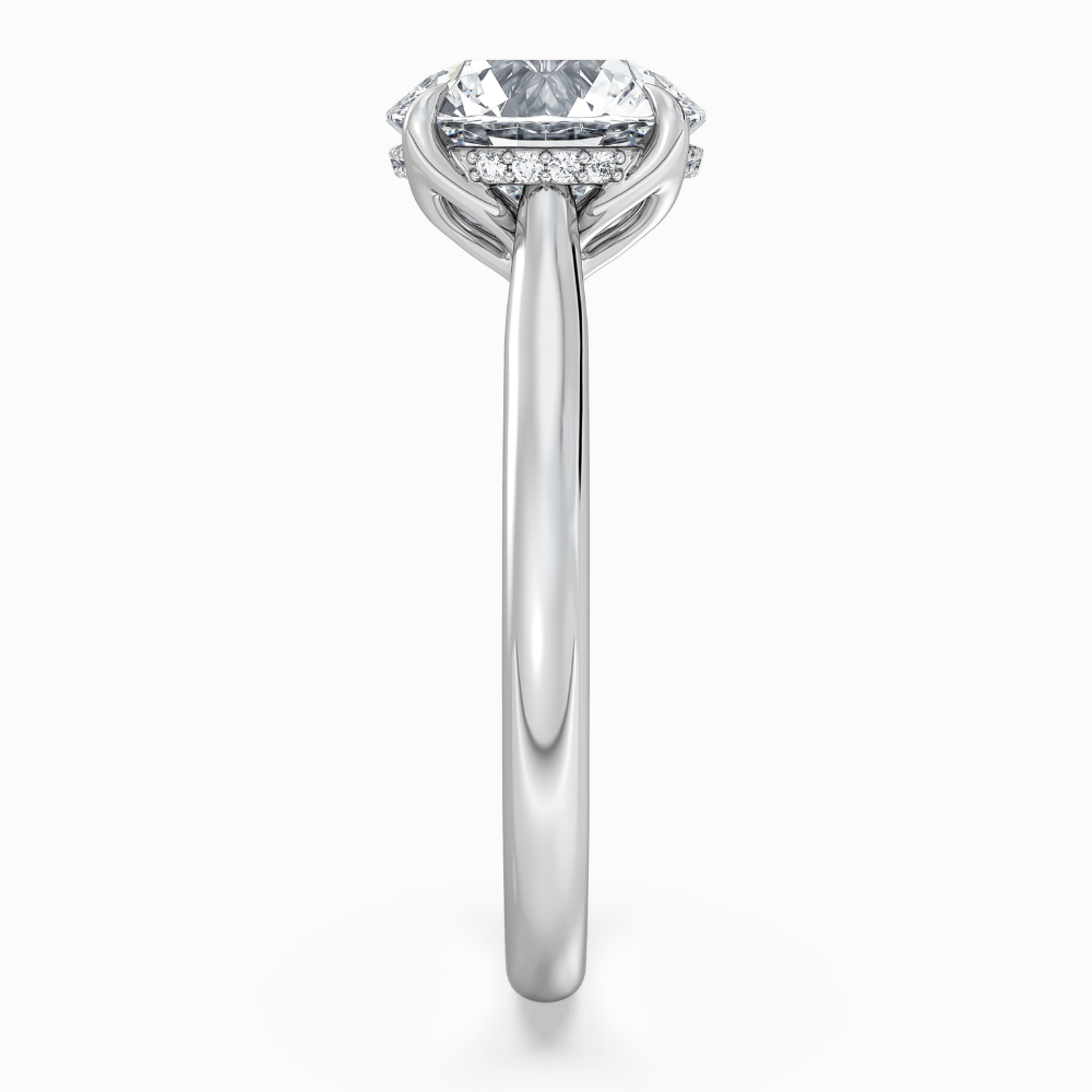 Solitaire Tulip Petals Hidden Halo Cathedral Bridge Lab Grown Diamond Engagement Ring in 18K Gold – Round