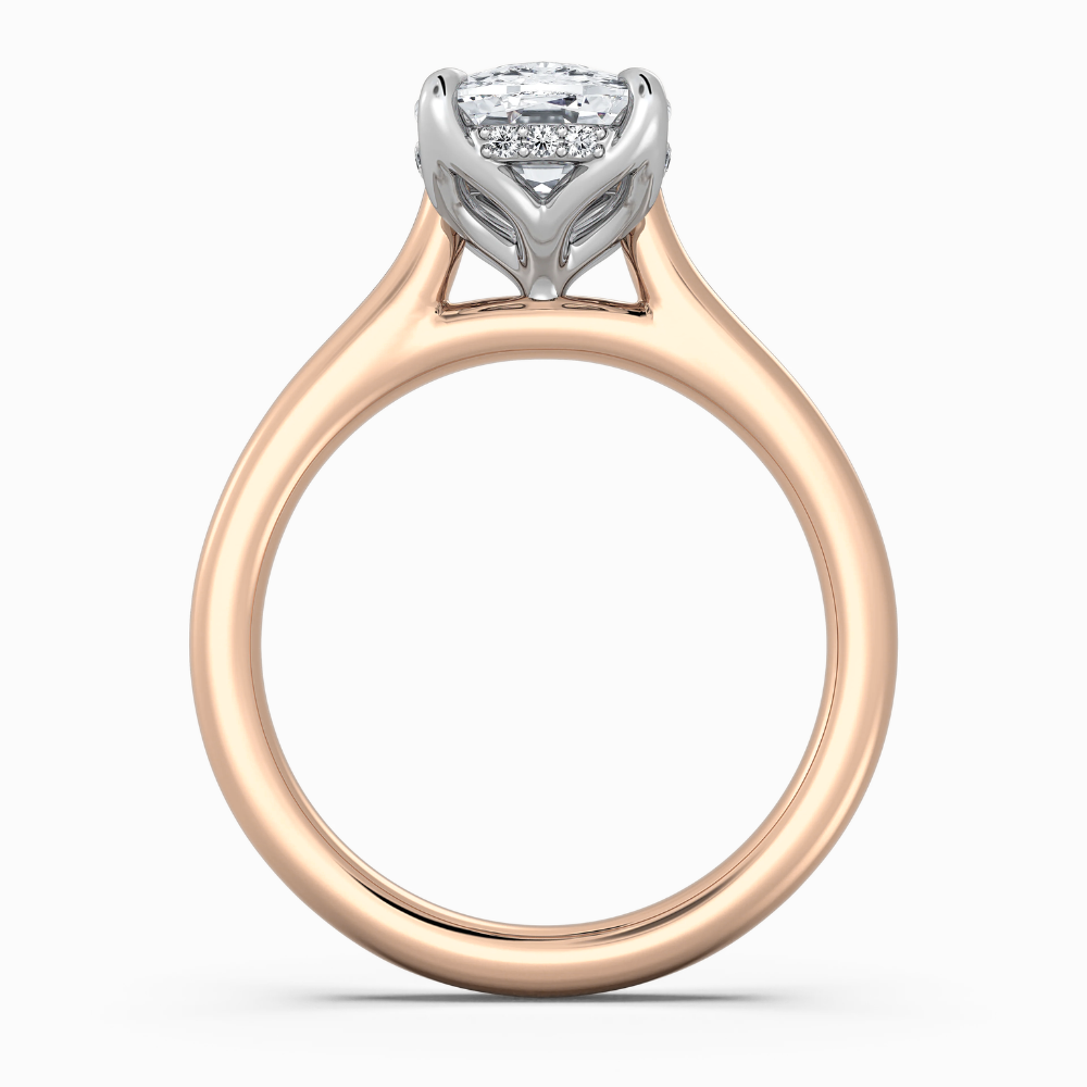 Solitaire Two Tone Tulip Petals Hidden Halo Cathedral Bridge Lab Grown Diamond Engagement Ring in 18K Gold – Cushion