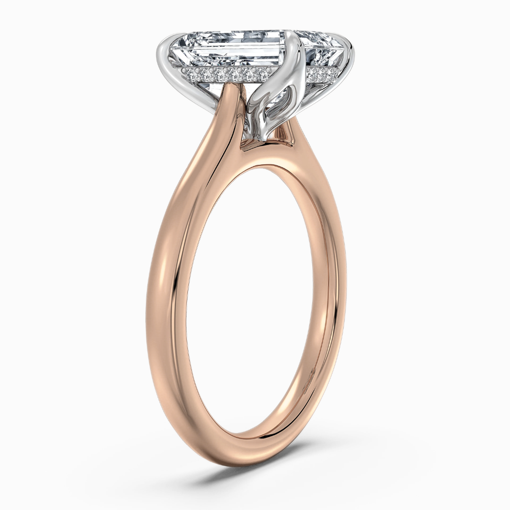Solitaire Two Tone Tulip Petals Hidden Halo Cathedral Bridge Lab Grown Diamond Engagement Ring in 18K Gold – Emerald
