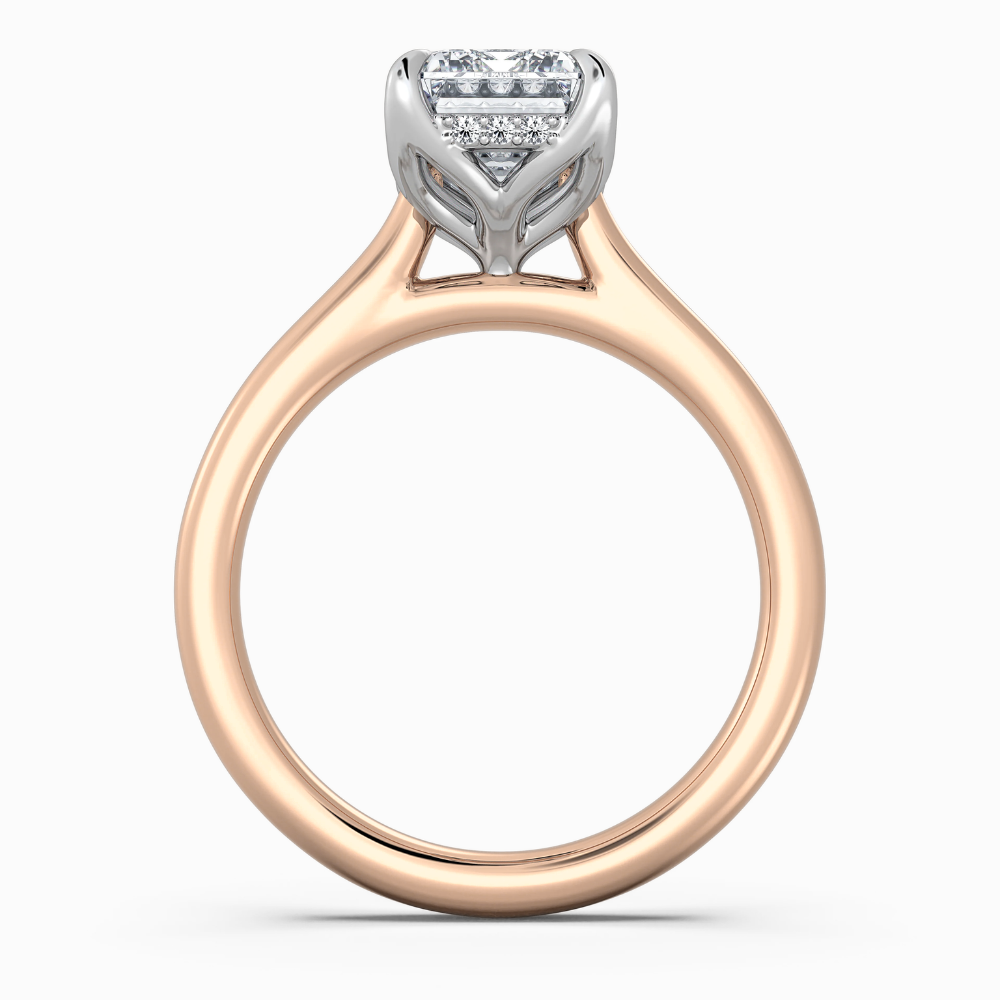 Solitaire Two Tone Tulip Petals Hidden Halo Cathedral Bridge Lab Grown Diamond Engagement Ring in 18K Gold – Emerald
