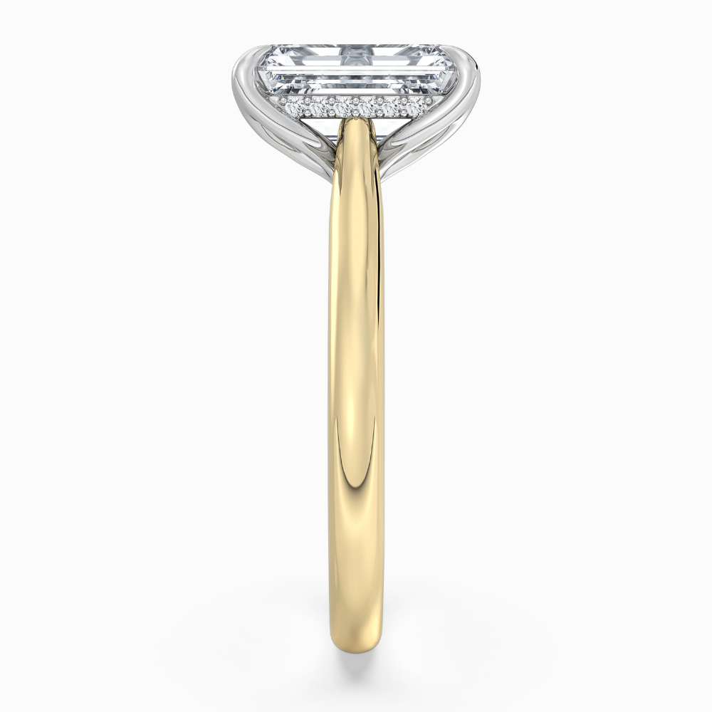 Solitaire Two Tone Tulip Petals Hidden Halo Cathedral Bridge Lab Grown Diamond Engagement Ring in 18K Gold – Emerald