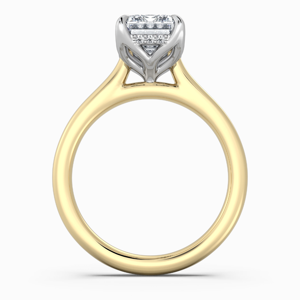 Solitaire Two Tone Tulip Petals Hidden Halo Cathedral Bridge Lab Grown Diamond Engagement Ring in 18K Gold – Emerald