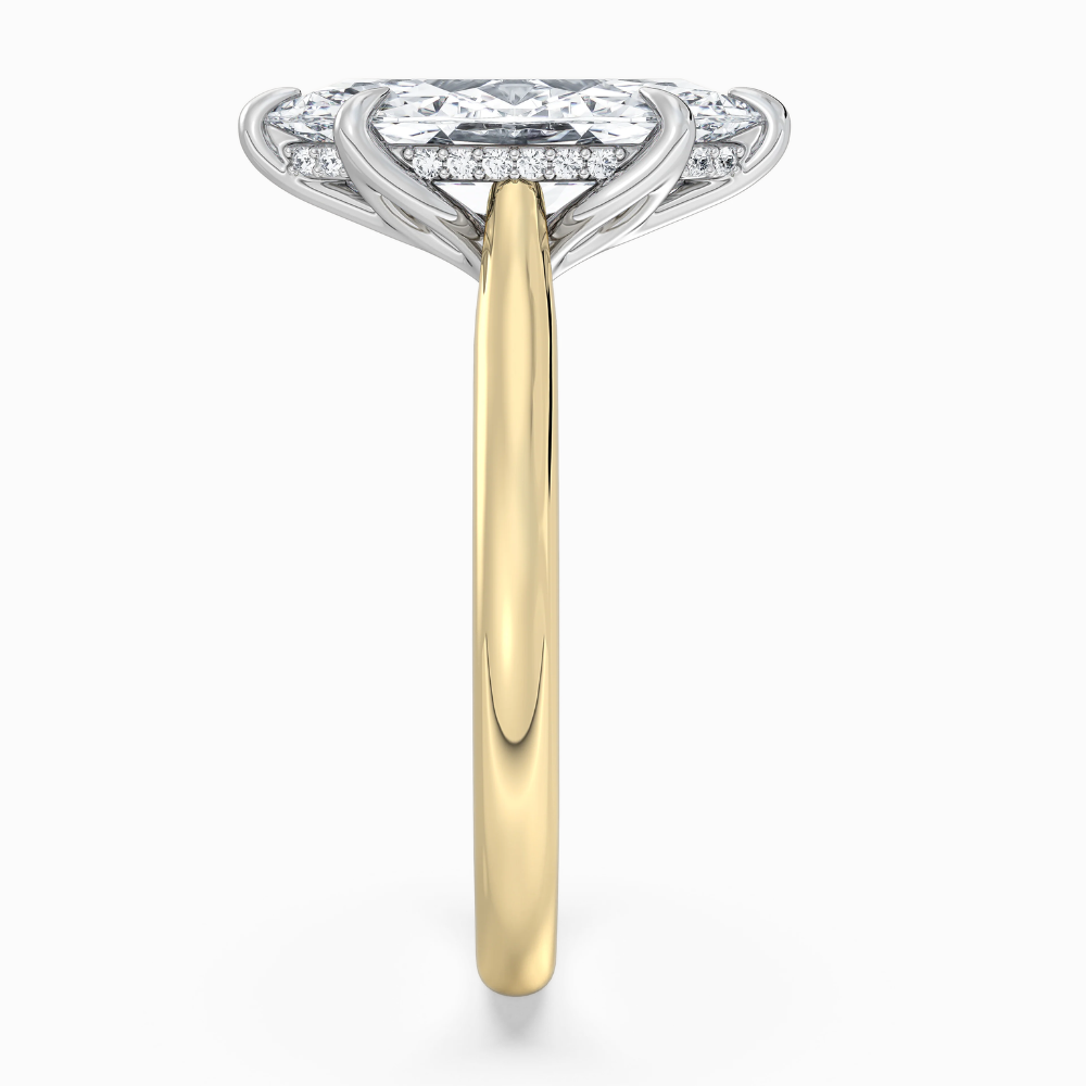 Solitaire Two Tone Tulip Petals Hidden Halo Cathedral Bridge Lab Grown Diamond Engagement Ring in 18K Gold – Marquise
