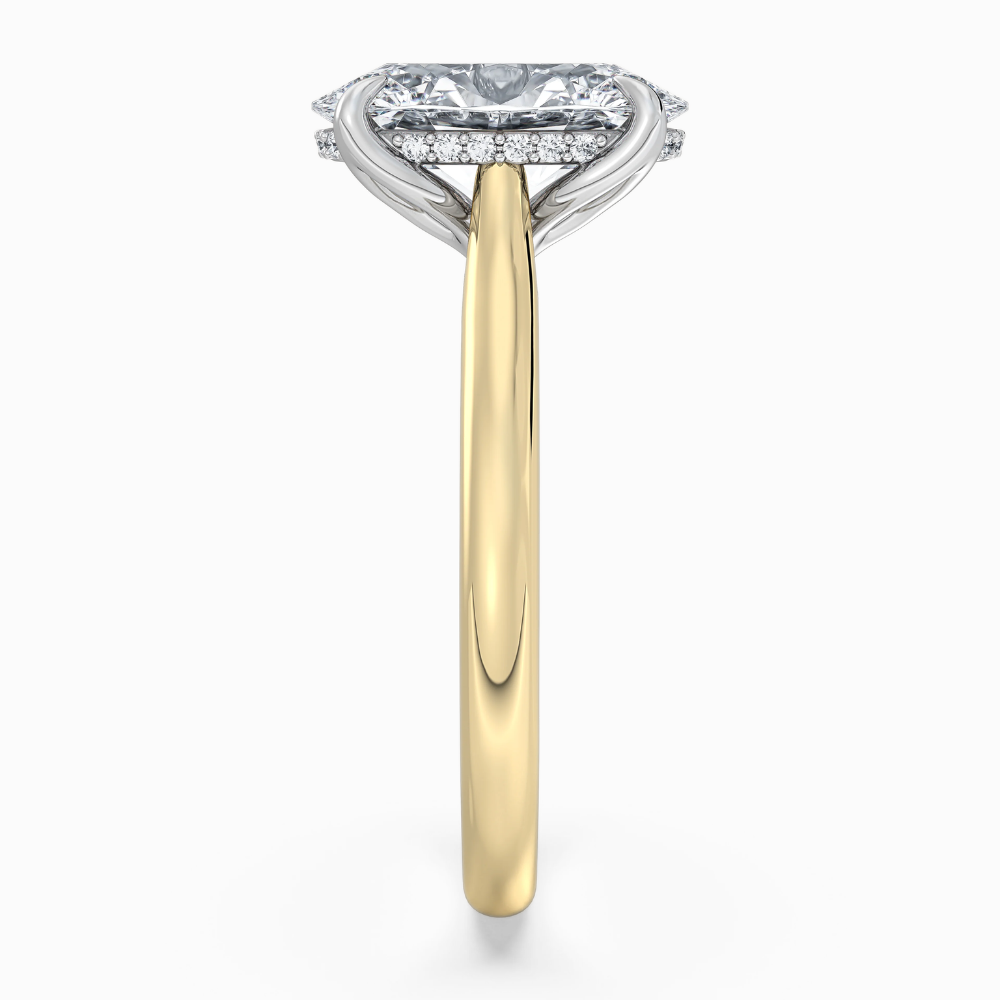 Solitaire Two Tone Tulip Petals Hidden Halo Cathedral Bridge Lab Grown Diamond Engagement Ring in 18K Gold – Oval