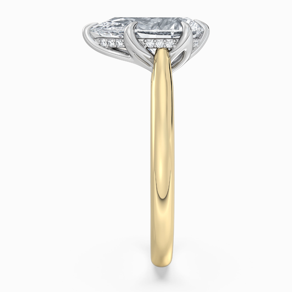 Solitaire Two Tone Tulip Petals Hidden Halo Cathedral Bridge Lab Grown Diamond Engagement Ring in 18K Gold – Pear