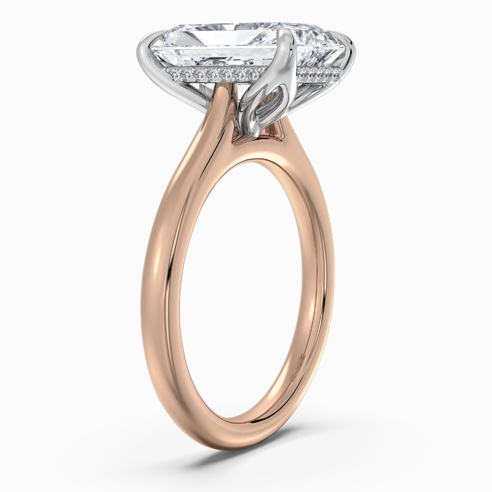 Solitaire Two Tone Tulip Petals Hidden Halo Cathedral Bridge Lab Grown Diamond Engagement Ring in 18K Gold – Radiant