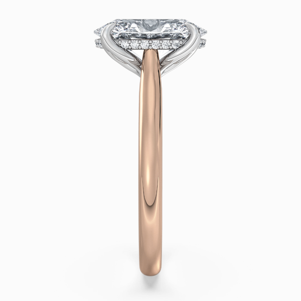 Solitaire Two Tone Tulip Petals Hidden Halo Cathedral Bridge Lab Grown Diamond Engagement Ring in 18K Gold – Oval