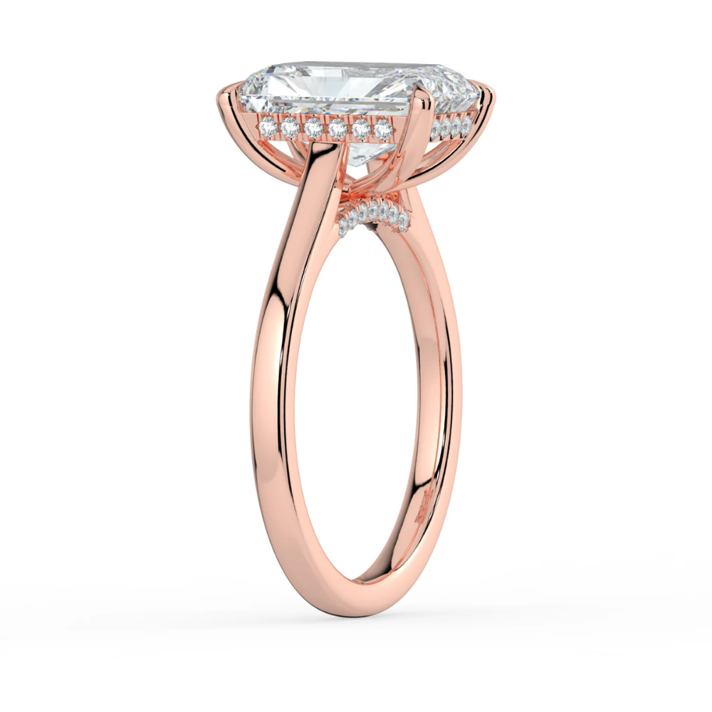 Solitaire Hidden Halo Cathedral Bridge Lab Diamond Engagement Ring in 18K Gold - Cushion
