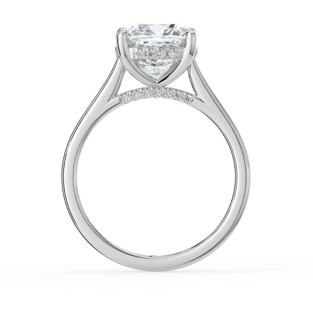 Solitaire Hidden Halo Cathedral Bridge Lab Diamond Engagement Ring in 18K Gold - Cushion