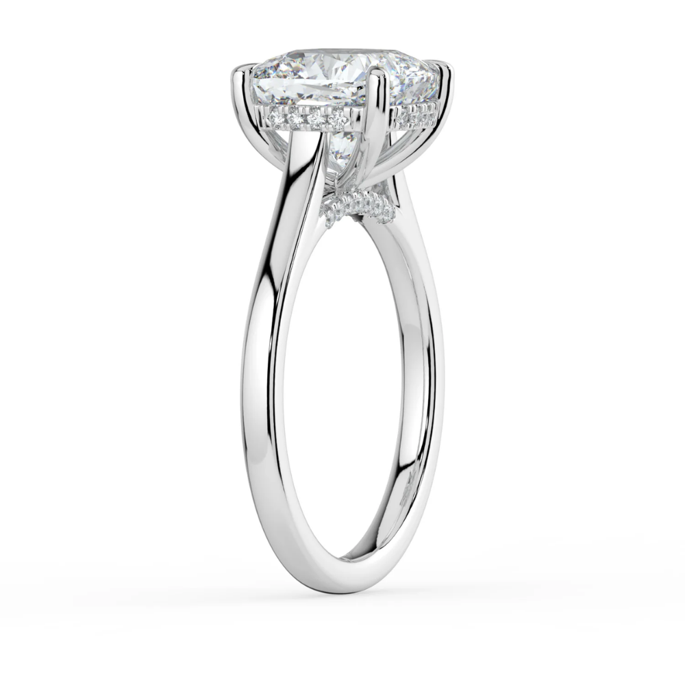 Solitaire Hidden Halo Cathedral Bridge Lab Diamond Engagement Ring in 18K Gold - Cushion