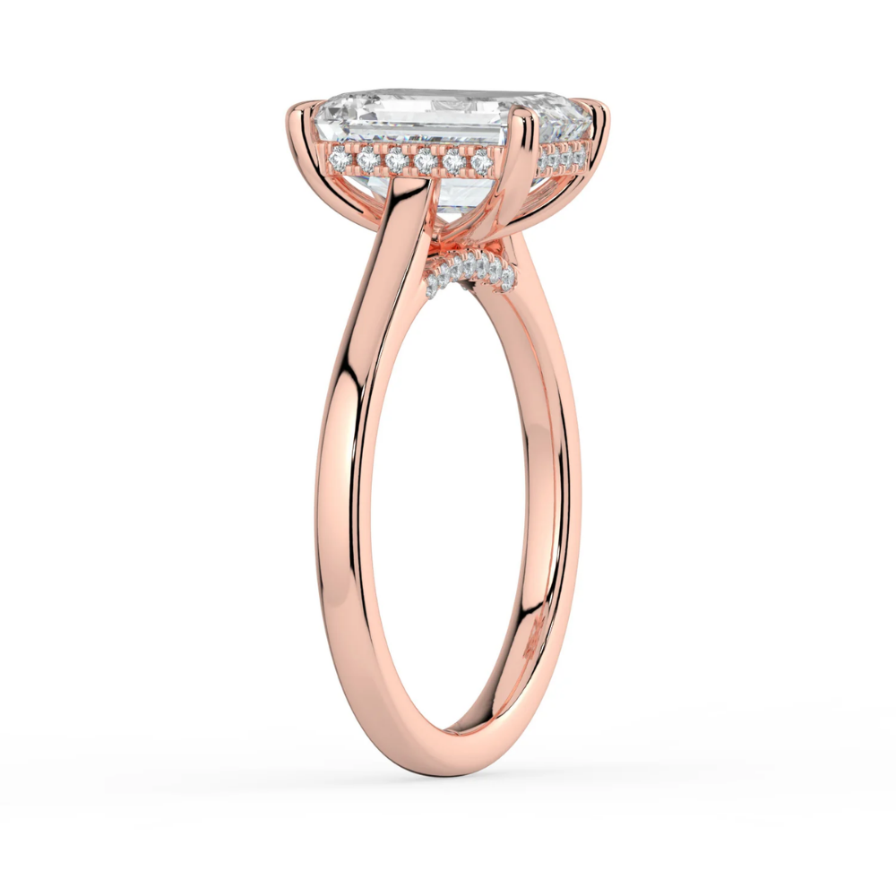 Solitaire Hidden Halo Cathedral Bridge Lab Diamond Engagement Ring in 18K Gold - Emerald