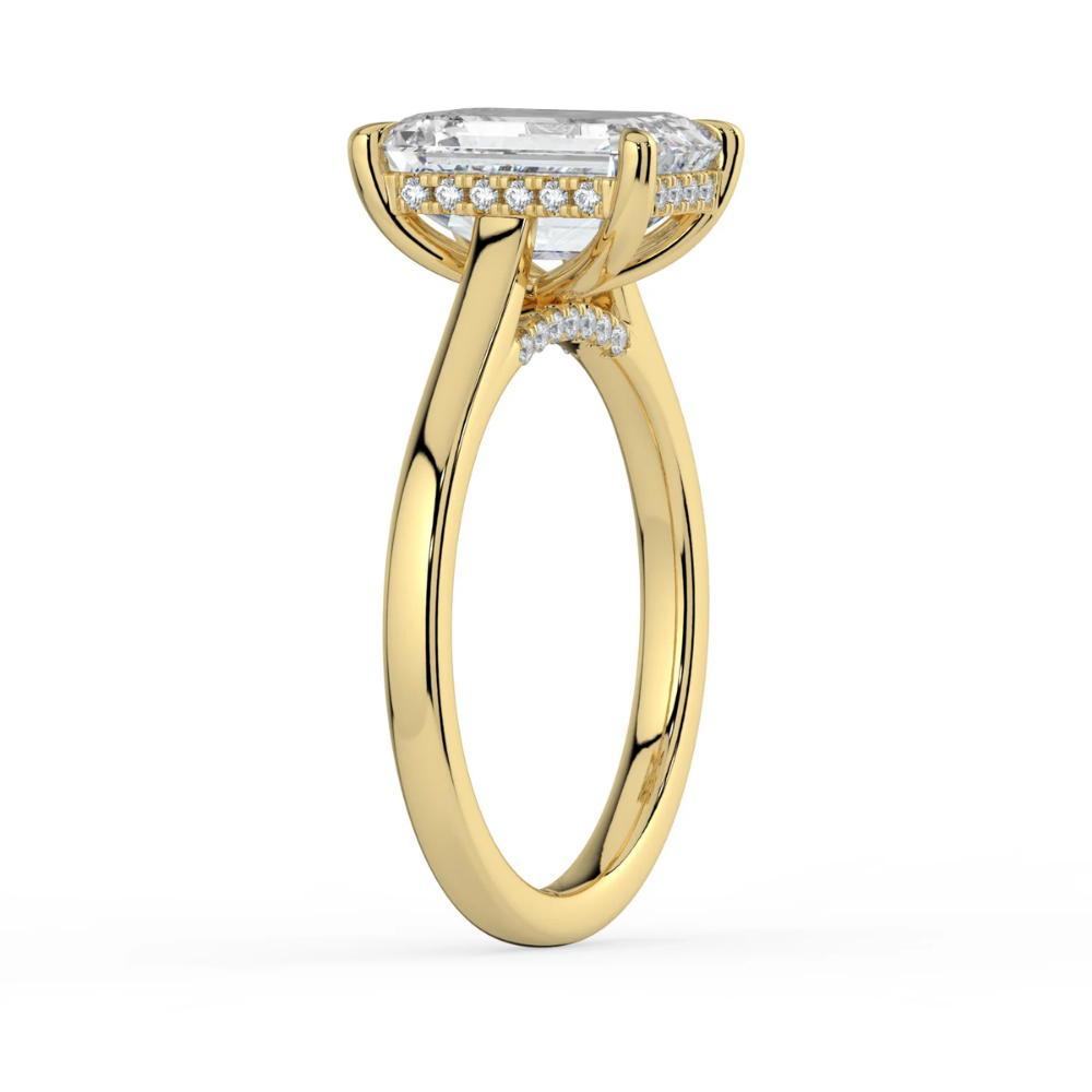Solitaire Hidden Halo Cathedral Bridge Lab Diamond Engagement Ring in 18K Gold - Emerald