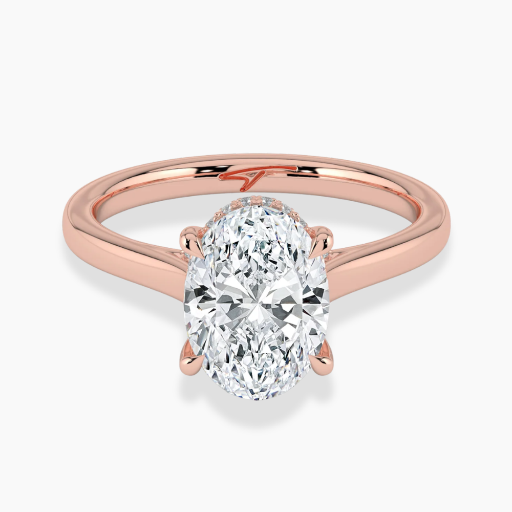 Solitaire Hidden Halo Cathedral Bridge Lab Diamond Engagement Ring in 18K Gold - Oval