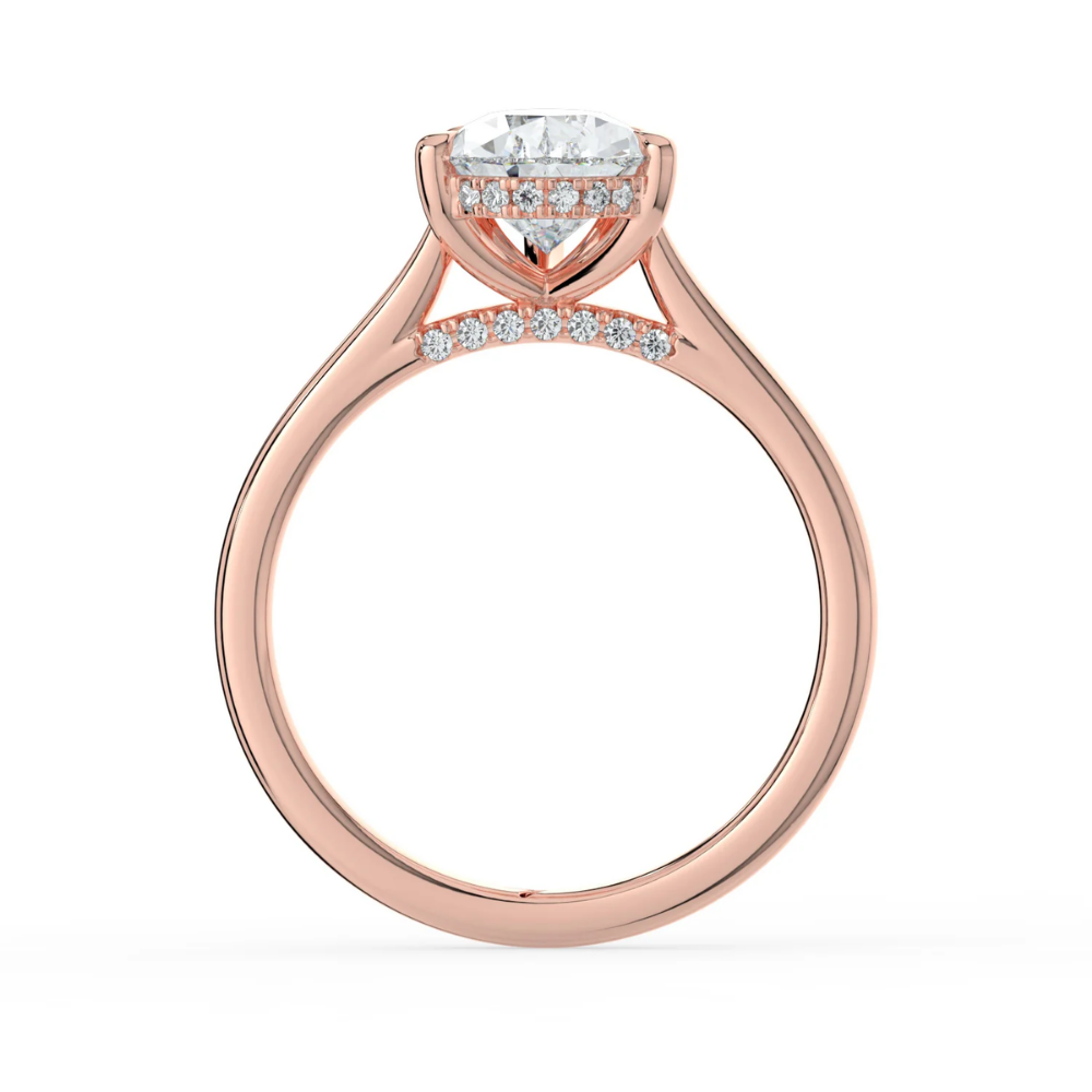 Solitaire Hidden Halo Cathedral Bridge Lab Diamond Engagement Ring in 18K Gold - Pear