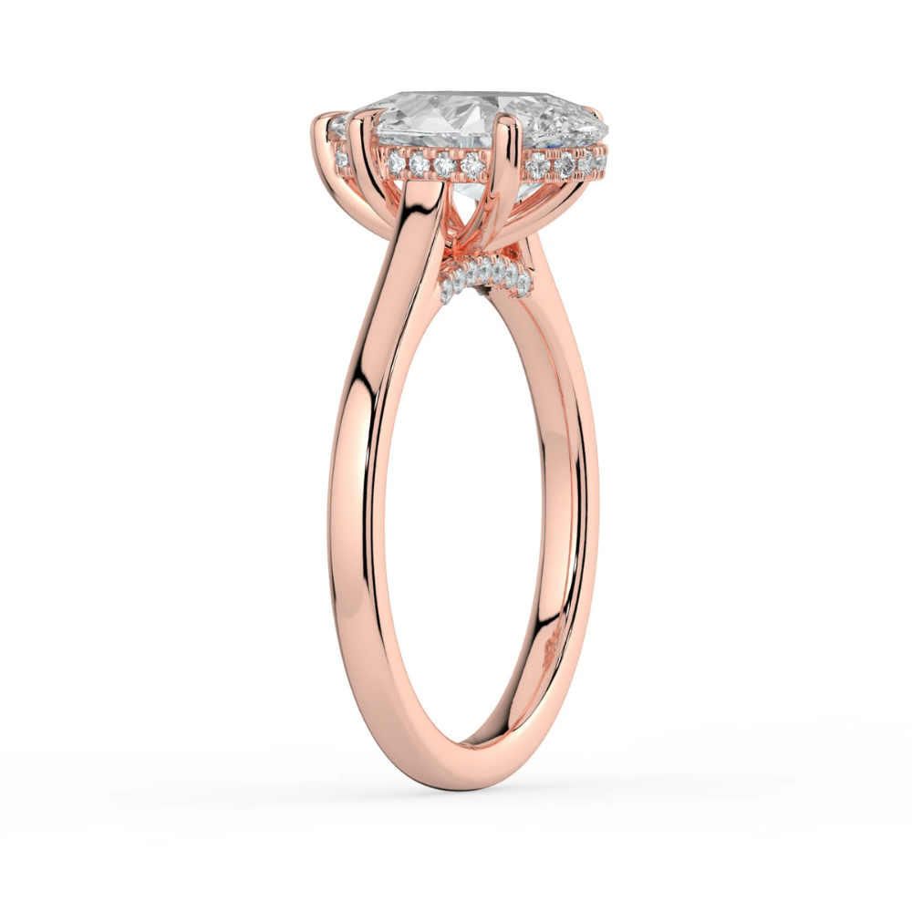 Solitaire Hidden Halo Cathedral Bridge Lab Diamond Engagement Ring in 18K Gold - Pear