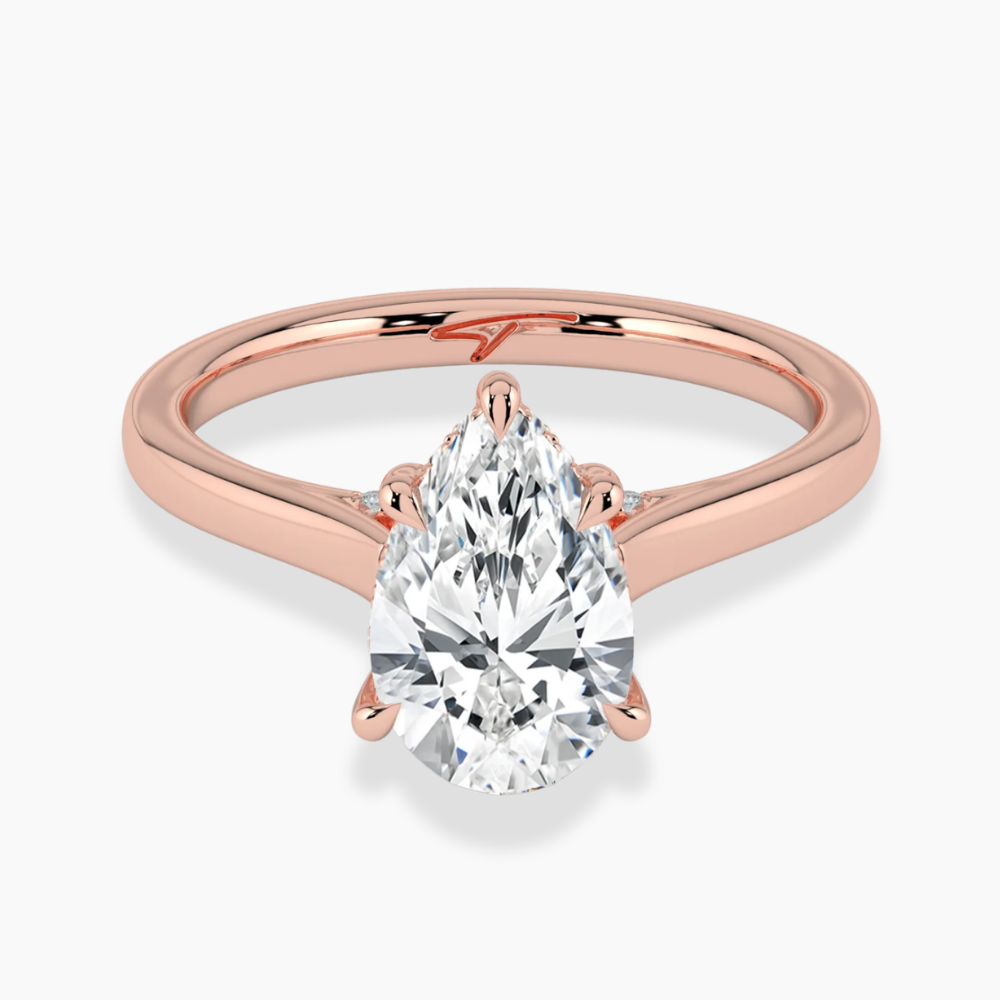 Solitaire Hidden Halo Cathedral Bridge Lab Diamond Engagement Ring in 18K Gold - Pear