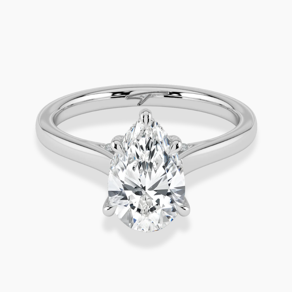 Solitaire Hidden Halo Cathedral Bridge Lab Diamond Engagement Ring in 18K Gold - Pear