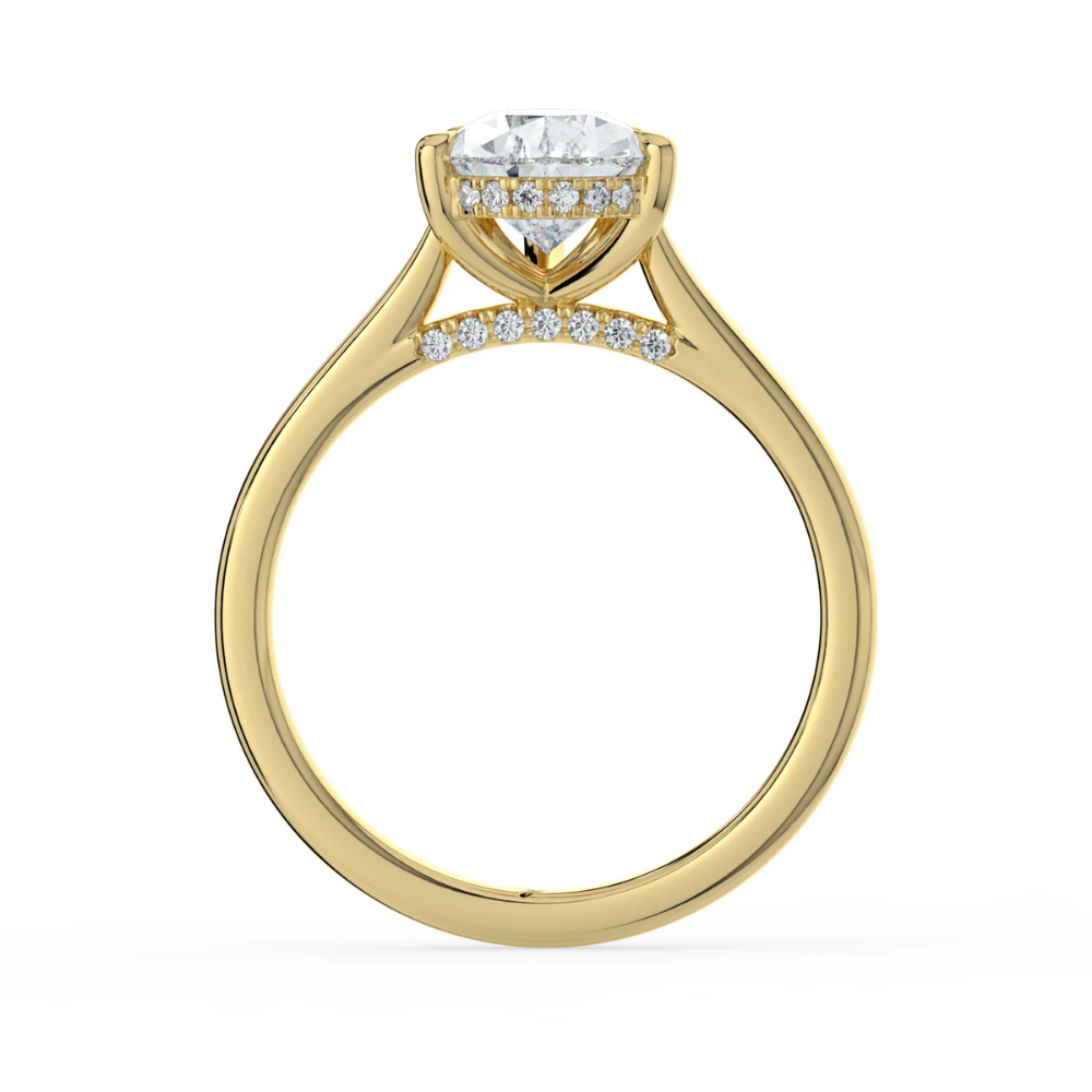 Solitaire Hidden Halo Cathedral Bridge Lab Diamond Engagement Ring in 18K Gold - Pear