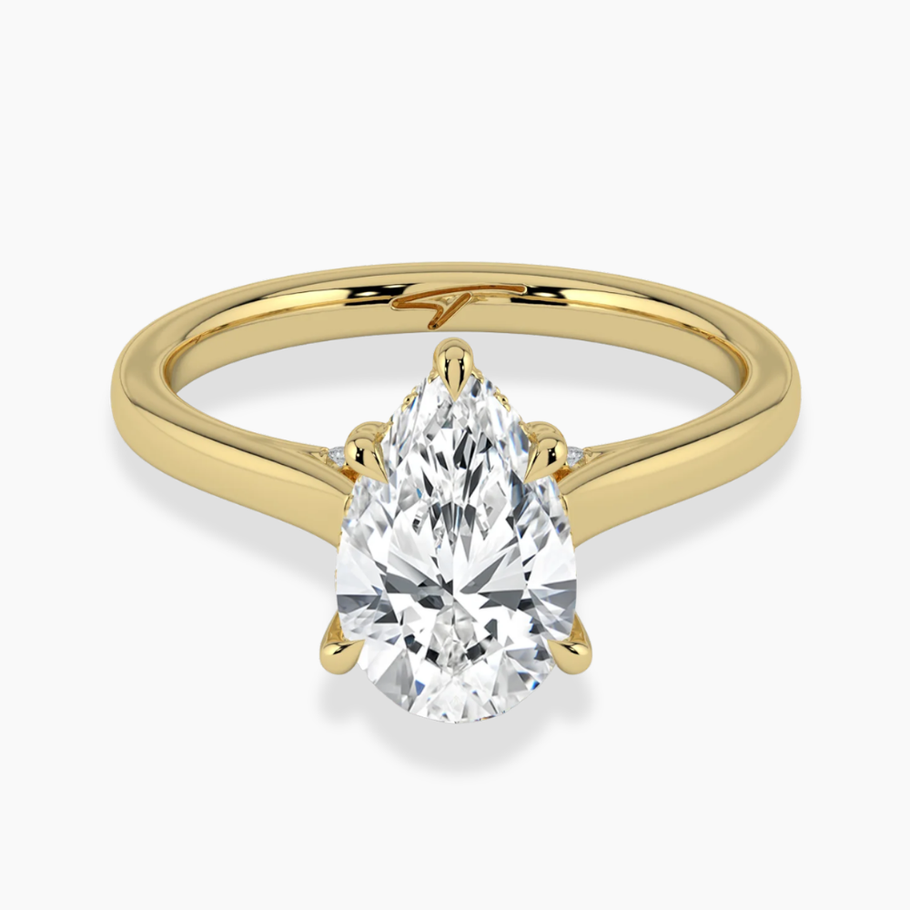 Solitaire Hidden Halo Cathedral Bridge Lab Diamond Engagement Ring in 18K Gold - Pear