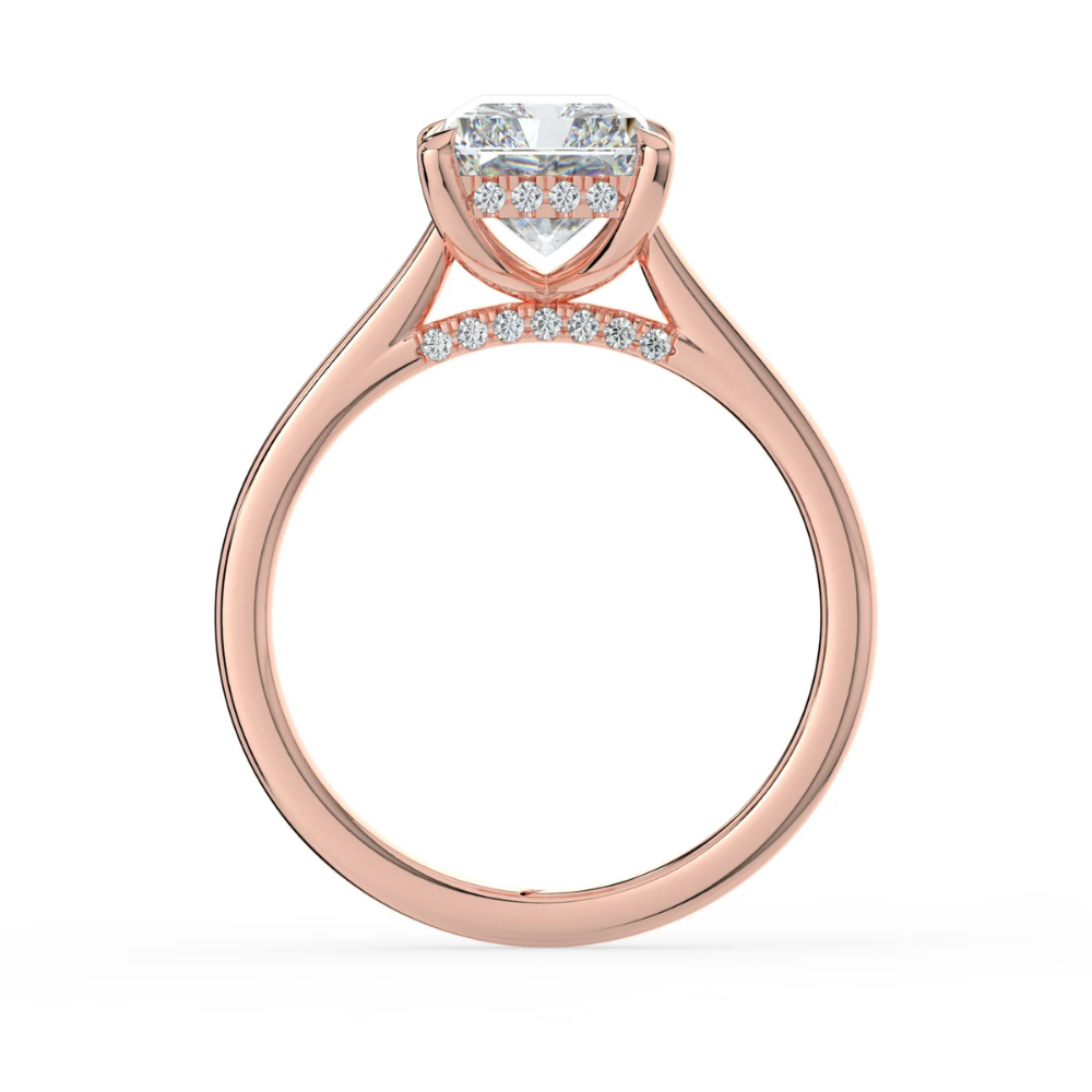 Solitaire Hidden Halo Cathedral Bridge Lab Diamond Engagement Ring in 18K Gold - Radiant