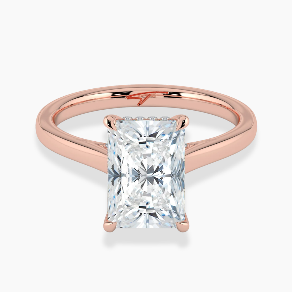 Solitaire Hidden Halo Cathedral Bridge Lab Diamond Engagement Ring in 18K Gold - Radiant