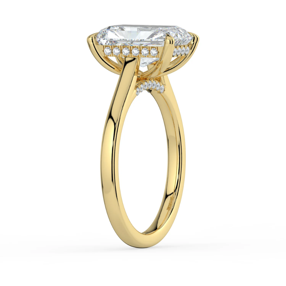 Solitaire Hidden Halo Cathedral Bridge Lab Diamond Engagement Ring in 18K Gold - Radiant