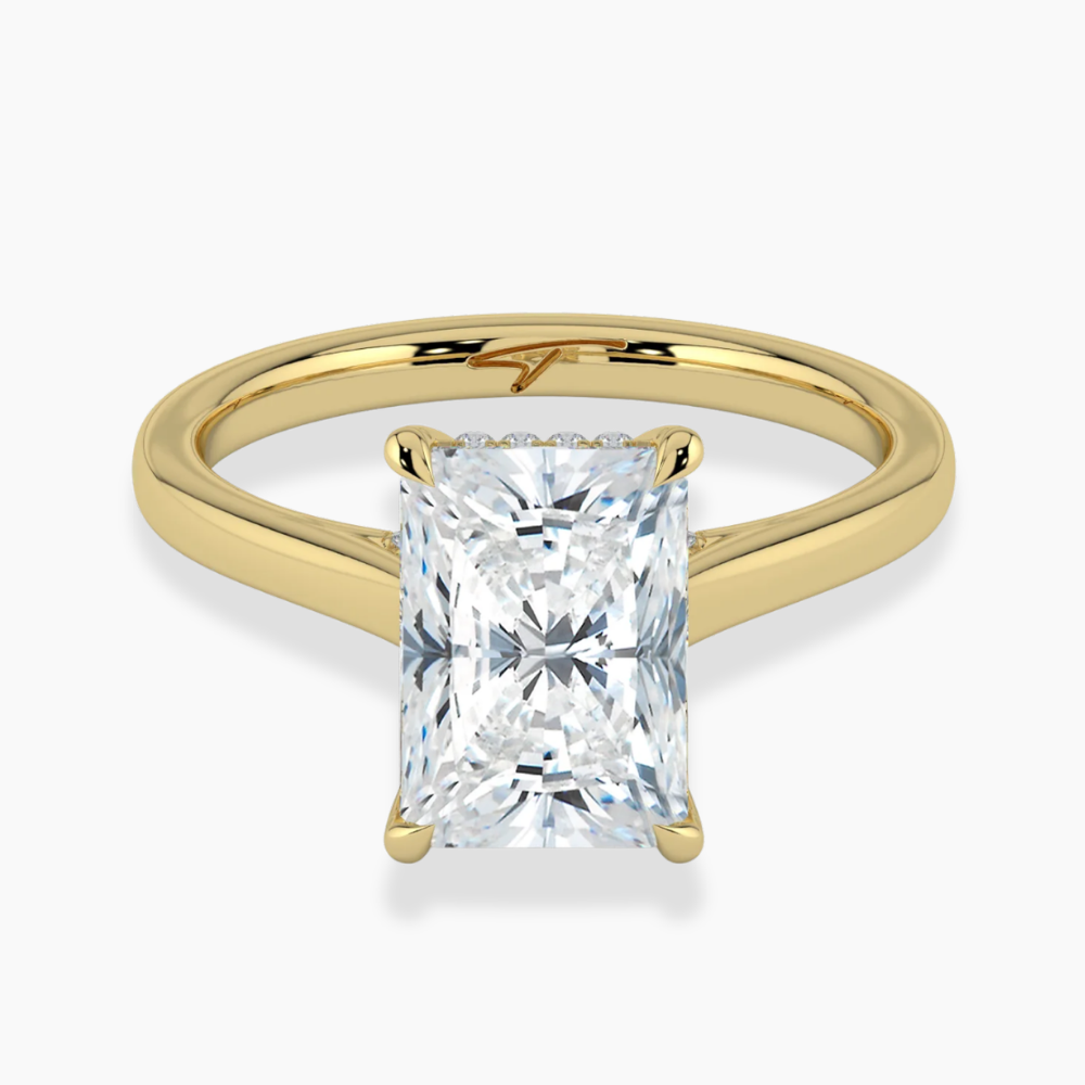 Solitaire Hidden Halo Cathedral Bridge Lab Diamond Engagement Ring in 18K Gold - Radiant