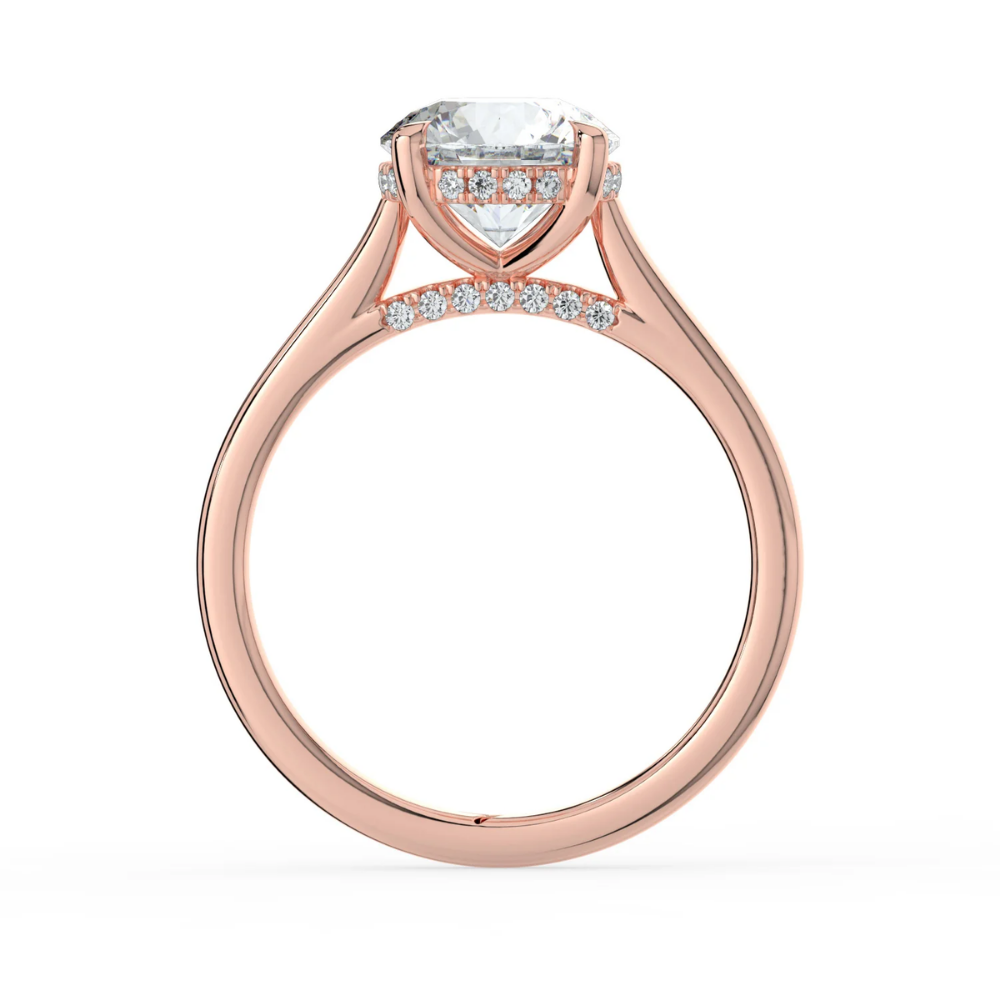 Solitaire Hidden Halo Cathedral Bridge Lab Diamond Engagement Ring in 18K Gold - Round