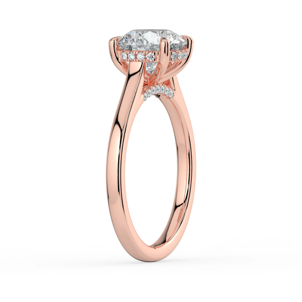 Solitaire Hidden Halo Cathedral Bridge Lab Diamond Engagement Ring in 18K Gold - Round