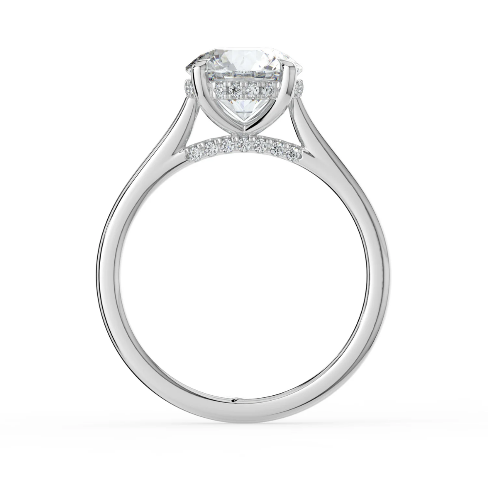 Solitaire Hidden Halo Cathedral Bridge Lab Diamond Engagement Ring in 18K Gold - Round