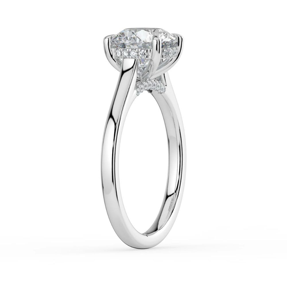 Solitaire Hidden Halo Cathedral Bridge Lab Diamond Engagement Ring in 18K Gold - Round