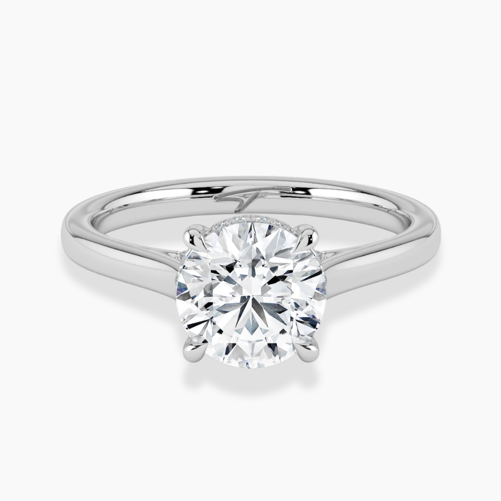 Solitaire Hidden Halo Cathedral Bridge Lab Diamond Engagement Ring in 18K Gold - Round