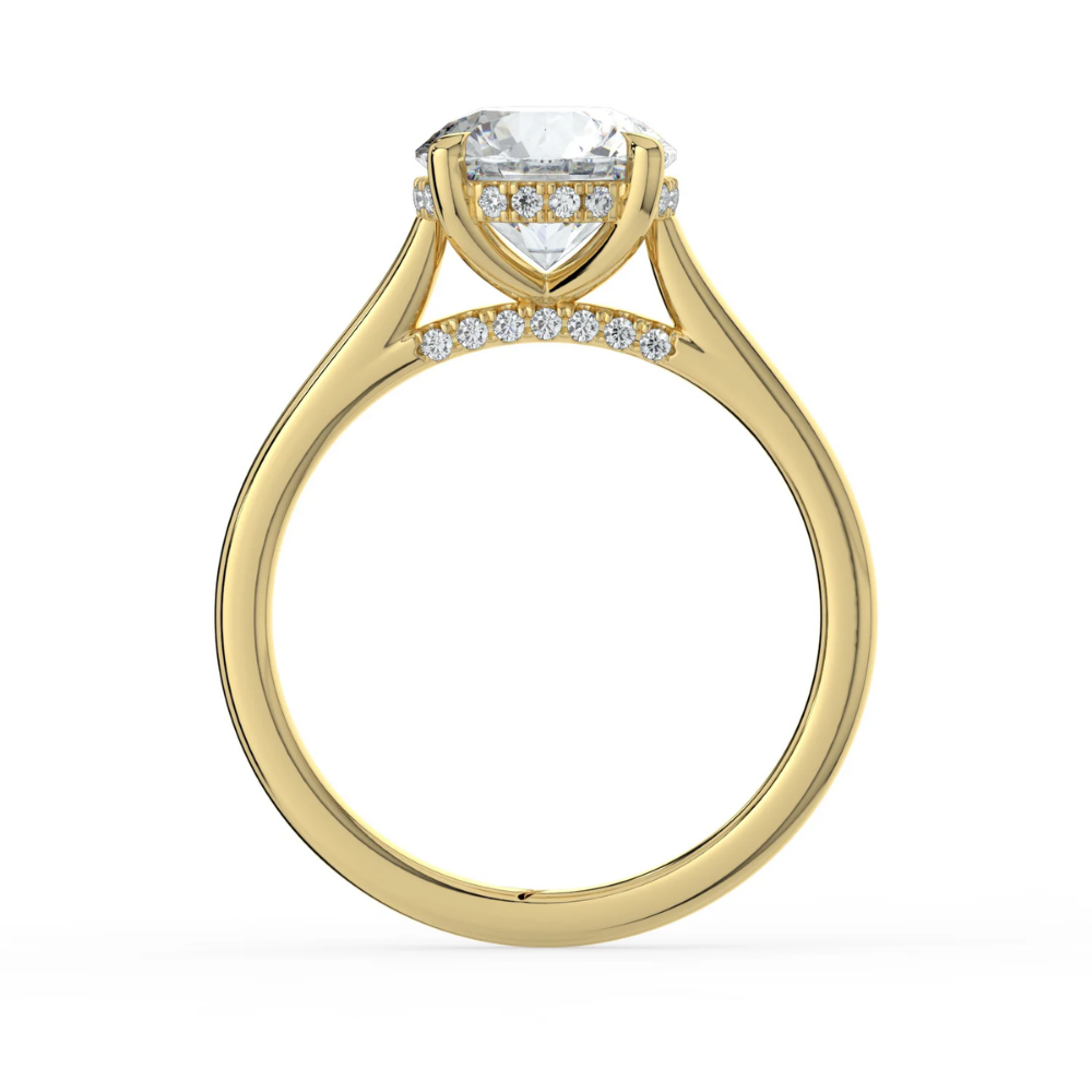 Solitaire Hidden Halo Cathedral Bridge Lab Diamond Engagement Ring in 18K Gold - Round
