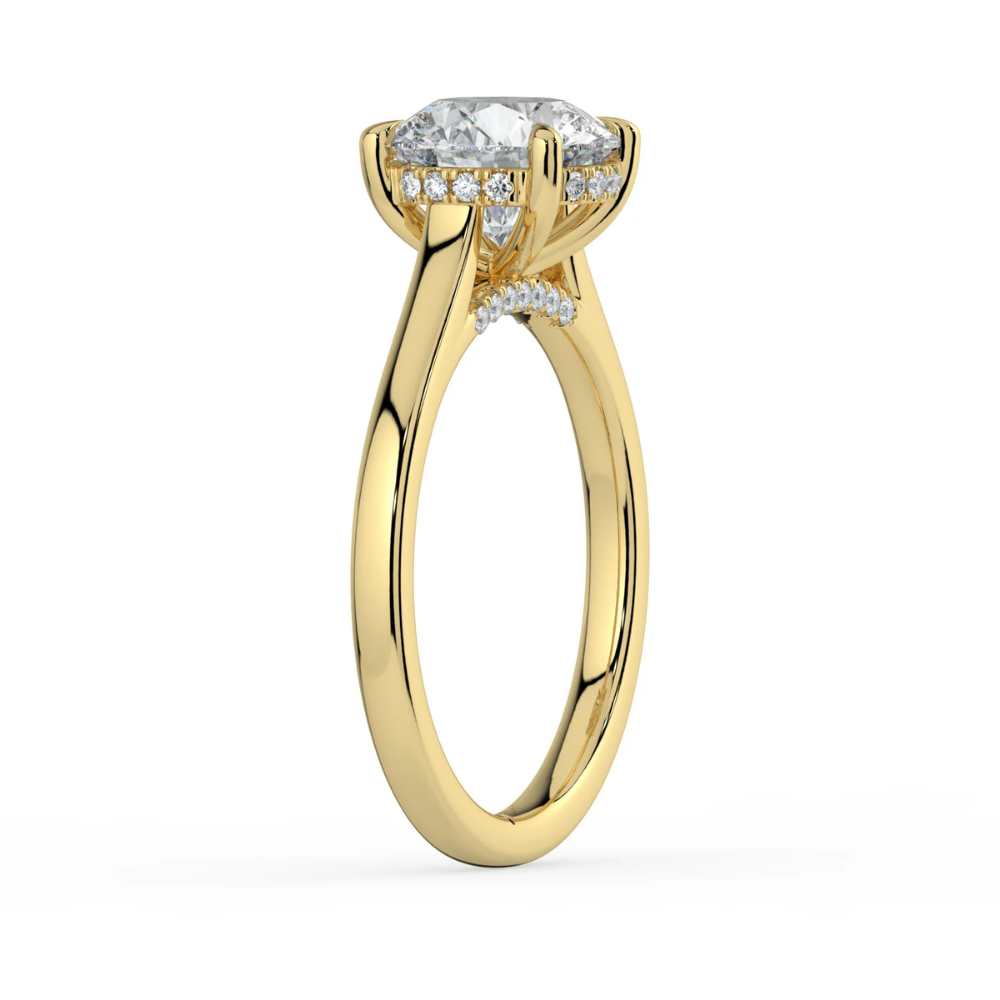 Solitaire Hidden Halo Cathedral Bridge Lab Diamond Engagement Ring in 18K Gold - Round