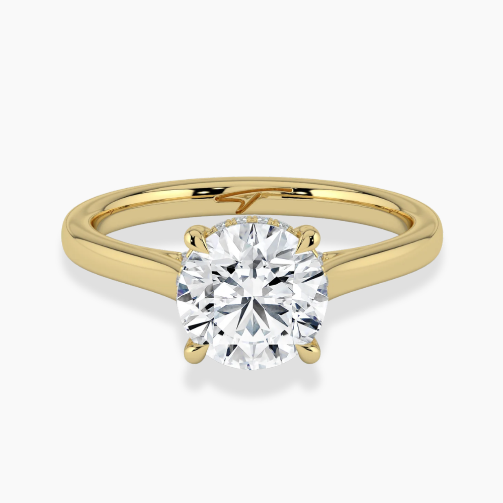 Solitaire Hidden Halo Cathedral Bridge Lab Diamond Engagement Ring in 18K Gold - Round
