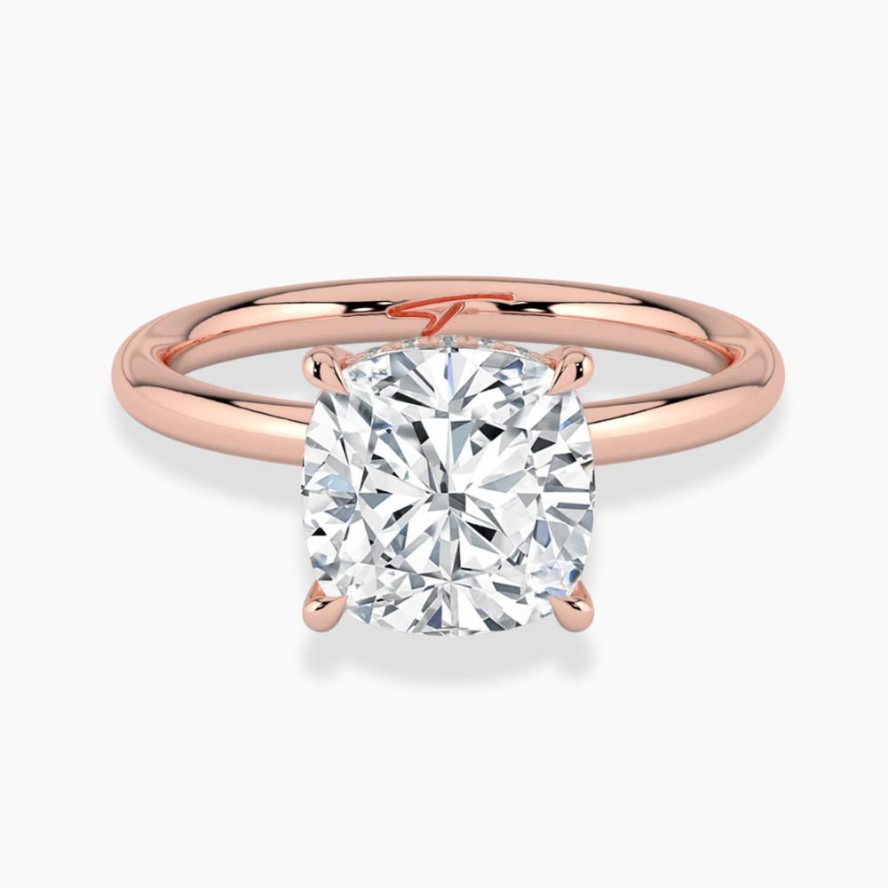 Solitaire Hidden Halo Lab Diamond Engagement Ring in 18K Gold - Cushion