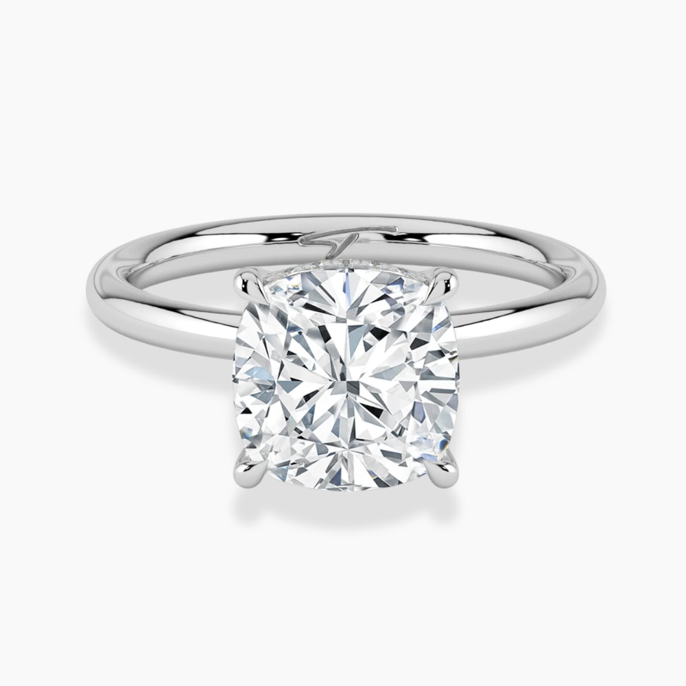 Solitaire Hidden Halo Lab Diamond Engagement Ring in 18K Gold - Cushion