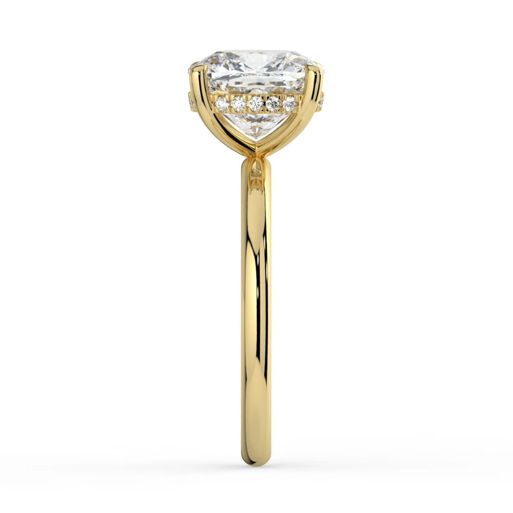 Solitaire Hidden Halo Lab Diamond Engagement Ring in 18K Gold - Cushion