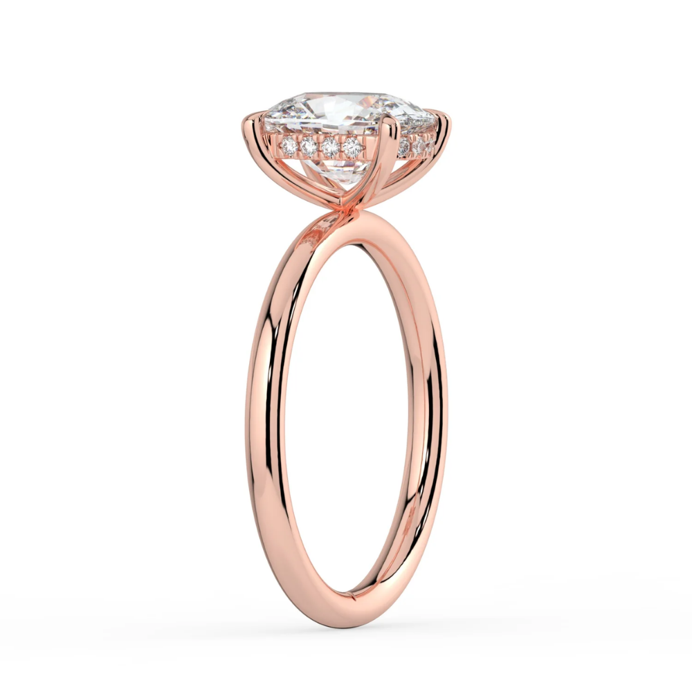 Solitaire Hidden Halo Lab Diamond Engagement Ring in 18K Gold - Elongated Cushion