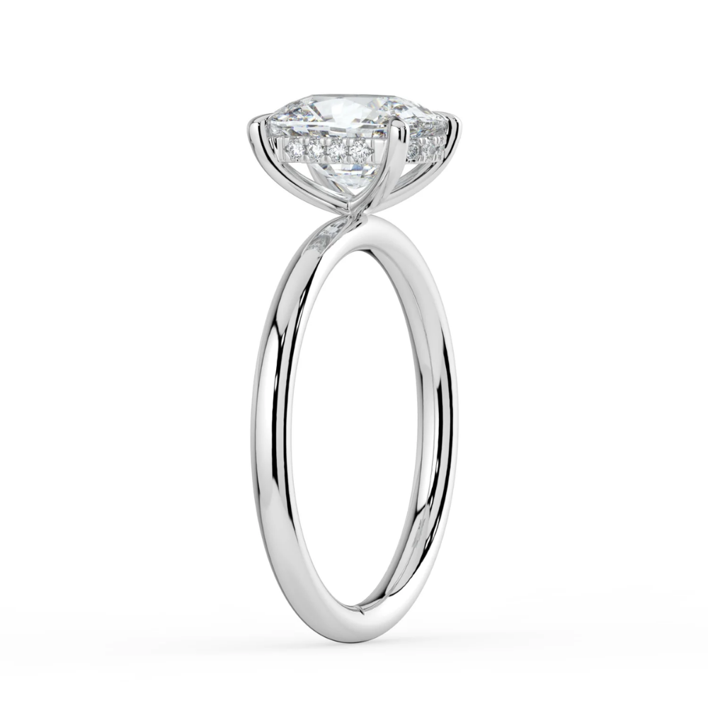 Solitaire Hidden Halo Lab Diamond Engagement Ring in 18K Gold - Elongated Cushion