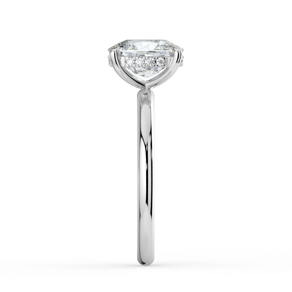 Solitaire Hidden Halo Lab Diamond Engagement Ring in 18K Gold - Elongated Cushion