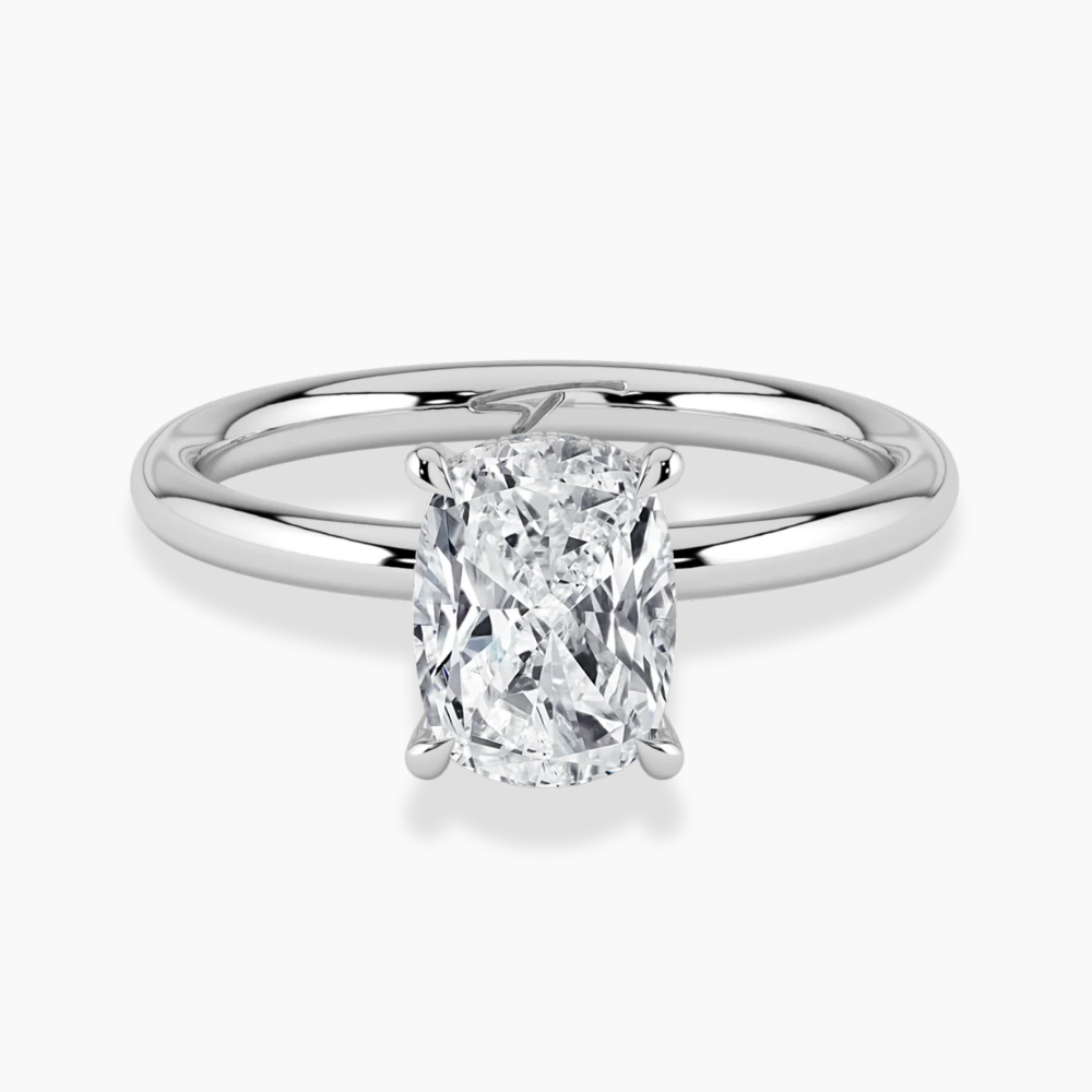 Solitaire Hidden Halo Lab Diamond Engagement Ring in 18K Gold - Elongated Cushion