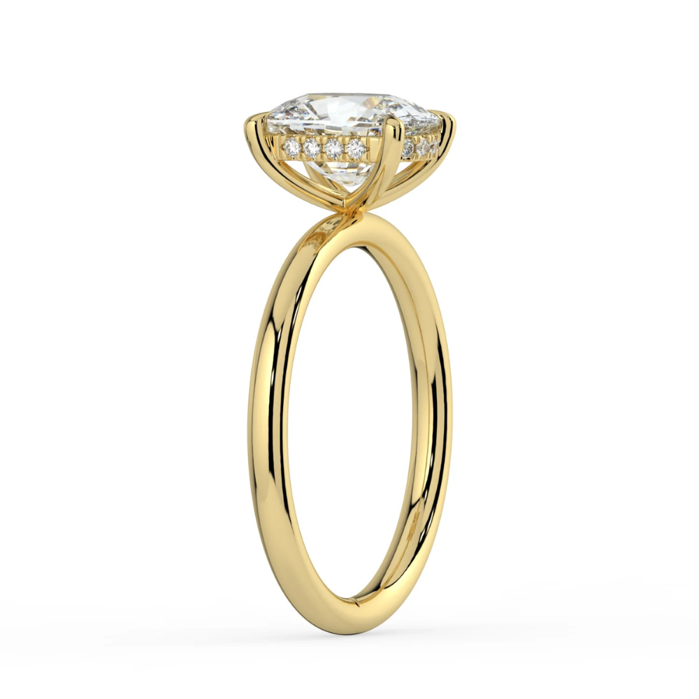 Solitaire Hidden Halo Lab Diamond Engagement Ring in 18K Gold - Elongated Cushion