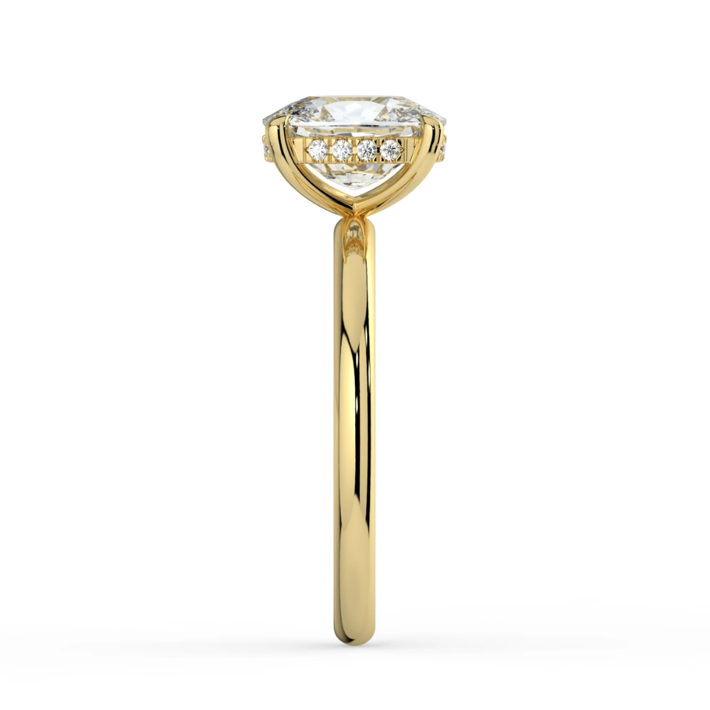 Solitaire Hidden Halo Lab Diamond Engagement Ring in 18K Gold - Elongated Cushion