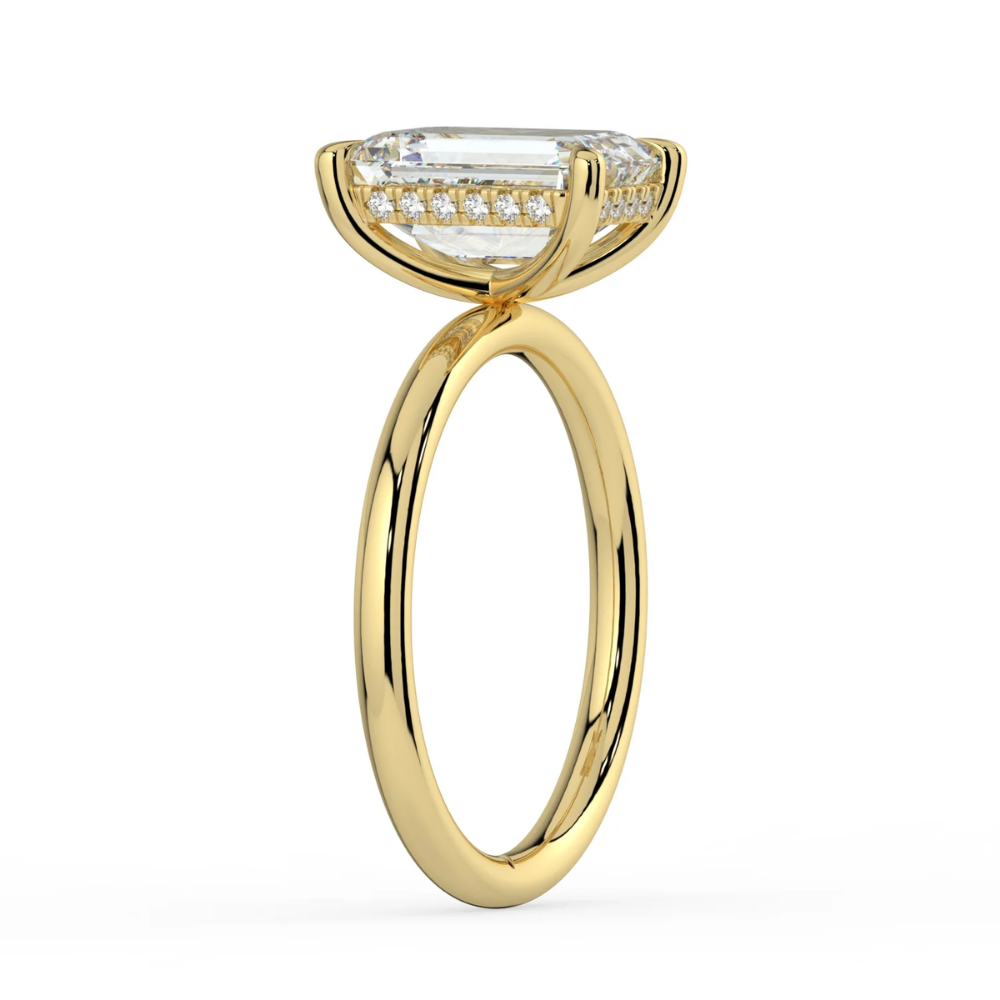 Solitaire Hidden Halo Lab Diamond Engagement Ring in 18K Gold - Emerald