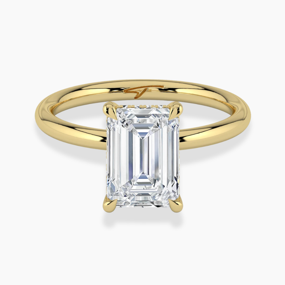 Solitaire Hidden Halo Lab Diamond Engagement Ring in 18K Gold - Emerald