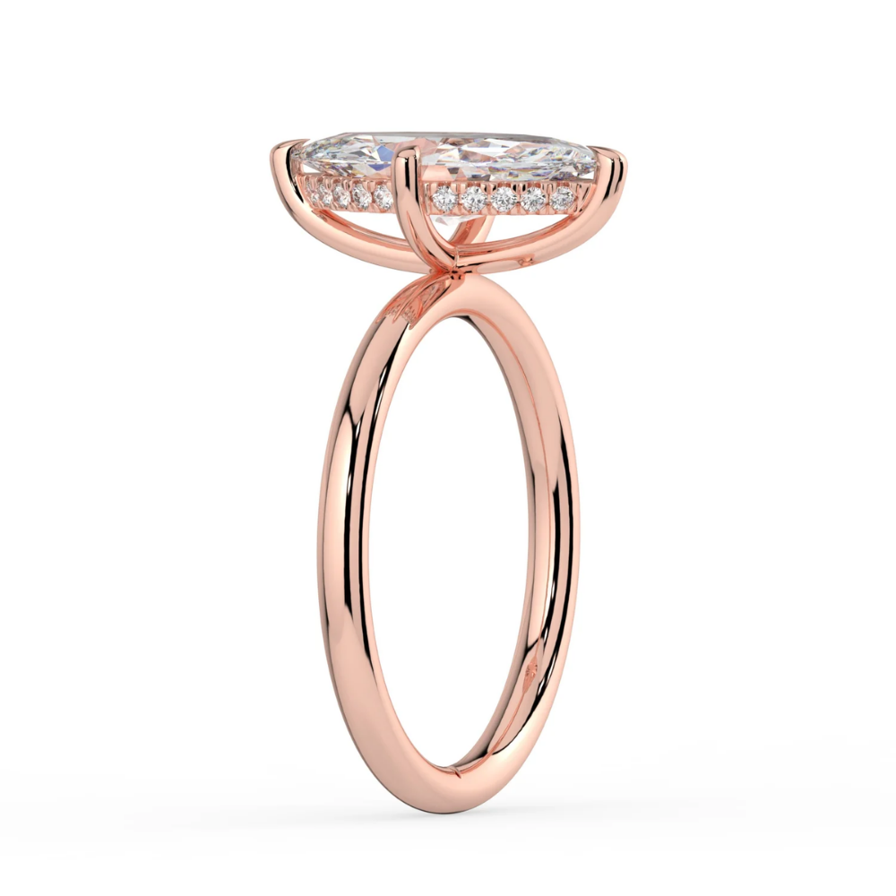 Solitaire Hidden Halo Lab Diamond Engagement Ring in 18K Gold - Marquise