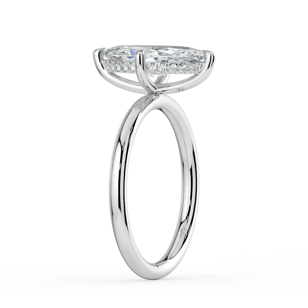 Solitaire Hidden Halo Lab Diamond Engagement Ring in 18K Gold - Marquise