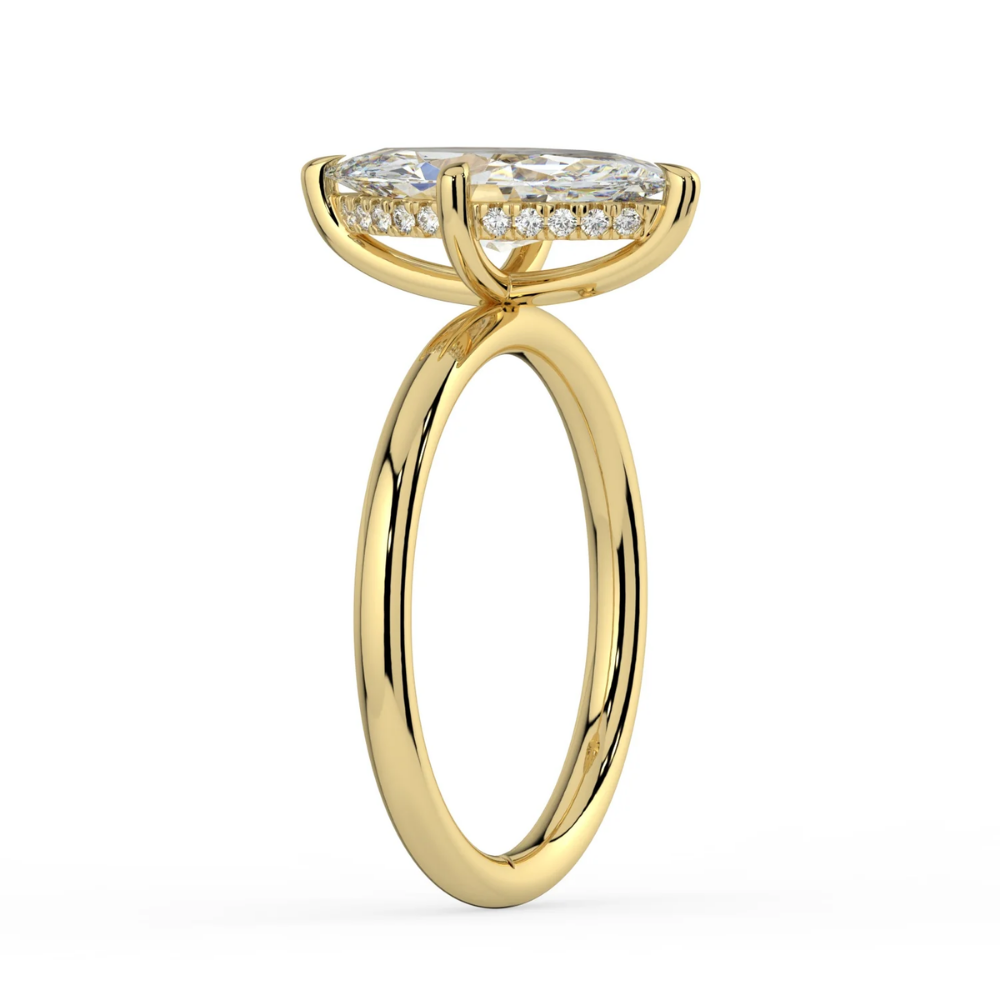 Solitaire Hidden Halo Lab Diamond Engagement Ring in 18K Gold - Marquise