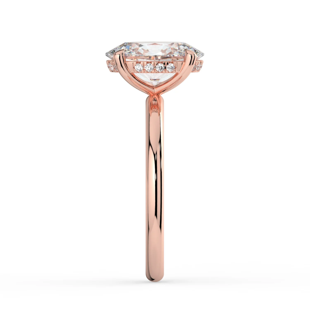 Solitaire Hidden Halo Lab Diamond Engagement Ring in 18K Gold - Oval